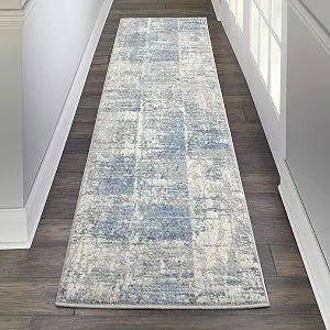 Nourison Home Solace Ivory Grey Blue 2'3" x 7'3" Area Rug - Easy Clean, Non Shedding, Bed Room, Living Room, Dining Room, Kitchen (7' Runner)