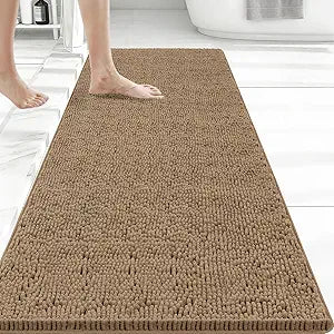 Bcoimo 48x24 Chenille Bath Mat  Non-Slip with Backing Bath Rug Ultra-Absorbent and Machine Washable Bathroom Mat Quick-Dry Design. Ideal for Bathroom Shower and Tub Areas