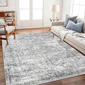 CHAMPLANT Area Rug 4x6 Washable Rug Gray Vintage Traditional Floor Cover Foldable Thin Retro Accent Indoor Distressed Non Slip Carpet Floral Print Mat Bedroom Living Room Bathroom