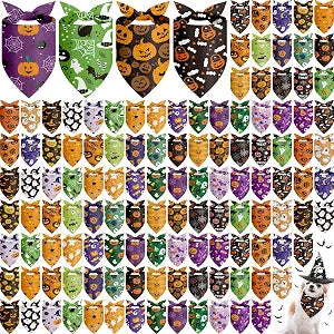 Chunful 120 Pcs Halloween Bandanas Bulk for Dogs Bandanas with Pumpkin Ghost Patterns Soft Bibs Adjustable Triangle Dog Doggie Scarf for Small Medium Large Pet Holiday Costume