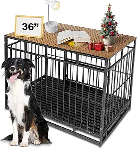 Dog Crate Topper Metal with Magnets for 36 Inch Crate - Aluminum Foldable Dog Kennel Topper Decorative Storage Pet Crate Table Walnut (Only Topper)