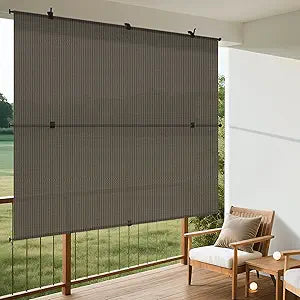 Windscreen4less 8'W x 6'H Outdoor Roll Up Foldable Shade Fabric UV Blockage Roller Shade for Deck Pergola Yard Gazebo Patio (Brown)