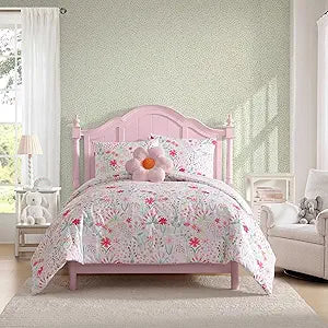Laura Ashley Kids - Queen Comforter Set, Ultra-Soft Microfiber Bedding with Matching Pillowcases & Bonus Decorative Pillow, Medium Weight Kids Bedding (Sunshine Flowers)