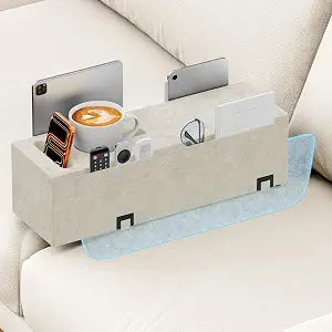Sofa Armrest Couch Caddy with Cup Holder, Removable Couch Armrest Table Pillow Caddy Drink Holder Tray Insert Between Cushions, Sofa Acc Storage for Remote,Glasses, Phone, iPad and Magazines, Apricot