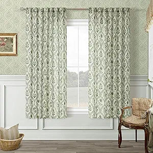 Green Floral Linen Curtains 63 Inch Length 2 Panels Patterned Semi Sheer Living Room Bedroom Back Tab Farmhouse Boho French Country Olive Poppy Flower Plant Kitchen Window Curtain Drapes 52x63