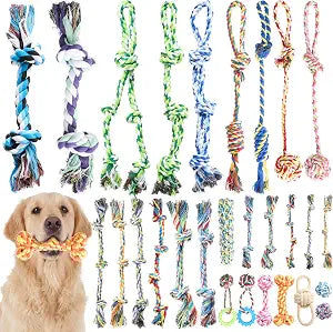 Leitee 50 Pcs Rope Dog Toy Bulk Interactive Tough Puppy Chew Toys for Small Medium Large Dogs, Teething Sturdy Cotton Puppy Chew Tug Knot Ropes Indoor Outdoor, Teeth Cleaning