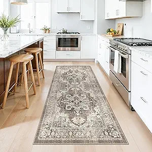 YOUFORTONG 3x7 Hallway Runner Rug: Washable Vintage Runners for Kitchen Entryway Non-Slip Low Pile Carpet Indoor Soft Thin Stain Resistant Floor Decor Mat for Bedroom Bathroom (Beige/Brown/Grey, 3x7)