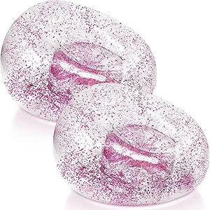 Realspring Inflatable Bean Bag Chair for Adult Bean Bag Sofa Chair Blow up Inflatable Furniture for Outdoor Living Room Bedroom Balcony Travel Party Gift Accessories(Pink Glitter,2 Pcs)
