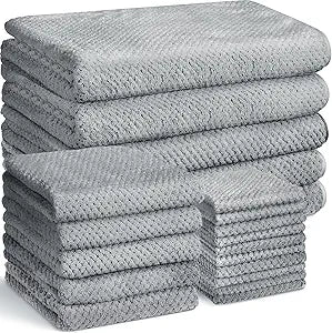 Mixweer 20 Pcs Bath Towel and Washcloths Set for Bathroom Includes 5 Bath Towels 5 Hand Towels 10 Washcloths, Soft Coral Velvet Absorbent Quick Dry for Sports Shower Hotel Spa(Light Gray)