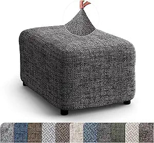 PAULATO BY GA.I.CO. Ottoman Slipcover - Stretch Stool Sofa - Pouf Protector for Pets and Kids - Soft Cover - Durable Furniture Slipcovers - Printed Collection - Vittoria Grey (Ottoman)