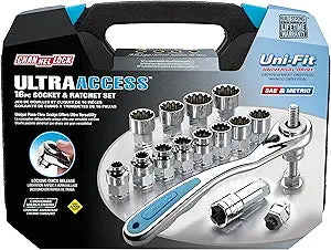 Channellock Ultra Access Socket Set 39100 - Pass-Thru Ratchet, Chrome/Nickel - 16 Piece UNIFIT