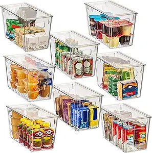 ClearSpace Modern Plastic Storage Bins with Lids Perfect Kitchen Organization or Pantry Fridge Organizer, 8 Pack, Transparent, Rectangular, 12.5" x 6" x 7", 9L Capacity, 8 Compartments