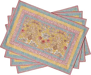 Maison d' Hermine Placemats Set of 4 100% Cotton Washable Cloth Place Mats Reusable Table Mats for Kitchen Dining Party Wedding Hotel Home Restaurant Spring Summer (Marquise, 13" x 19")