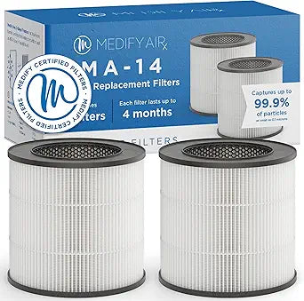 Medify MA-14 Genuine Replacement Filter for Allergens, Smoke, Wildfires, Dust, Odors, Pollen, Pet Dander | 3 in 1 with Pre-Filter, True HEPA H13 and Activated Carbon for 99.9% Removal | 2-Pack