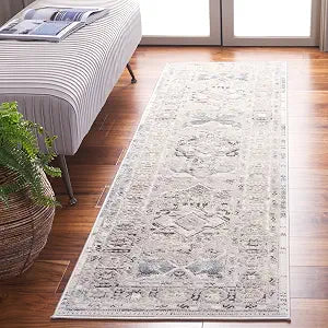 SAFAVIEH Quincy Collection Area Rug - 2'2" x 8' Runner, Ivory/Blue, Geometric Design, Ideal for High Traffic Areas in Living Room, Bedroom, Dining (QCY114A)