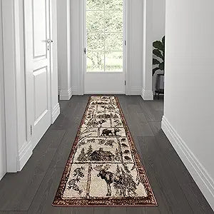 Flash Furniture Vale Collection Wildlife Area Rug - Rustic Brown Nature Inspired Olefin Rug - 2' x 7' Area Rug - Jute Backing - Entryway, Living Room, Bedroom