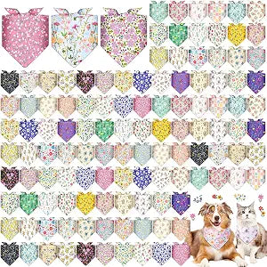 Reginary 120 Packs Floral Dog Bandanas Bulk Flower Dog Scarf Adjustable Holiday Summer Floral Pet Scarf Flower Washable Scarves Triangle Drool Bibs for Cat Pet Costume Supply