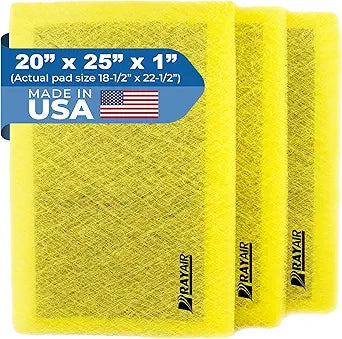 RAYAIR SUPPLY 20x25 Replacement Filter Pads Designed to Fit MicroPower Guard Air Cleaner 20x25 Refills (3 Pack) YELLOW