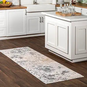 Nuloom SpinClean Danae Ivory/Grey, 2'6" x 8', Abstract, Soft and Cozy, High Traffic, Stain Resistant, Easy Clean, Durable, Machine Washable Runner for Bedroom, Living Room, Dining Space, Entryway
