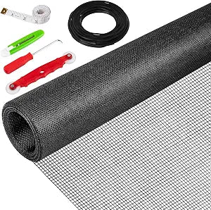 48"X236" Window Screen Replacement Kit, 6 in 1 Window Screen Door Repair Kit, Replacement Window Screens, Fiberglass Patio Screen Mesh for Porch Sliding Door, Rolling Tool Hook Spline Cutter Ruler