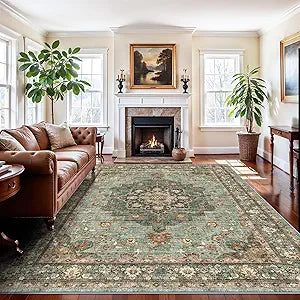 TOPRUUG Washable Oriental Area Rug - Green 9x11 Area Rugs for Living Room Bedroom Dining Room Under Kitchen Table - Non-Slip & Stain Resistance Rug for High Traffic Area (Green, 9x11)
