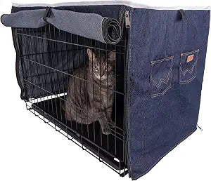 Wrangler Denim Dog Crate Cover  Durable, Breathable & Stylish Dog Kennel Cover with Rollable Panels & Front Pocket for Accesories - Machine Washable Crate Covers for Dog Cages (M)
