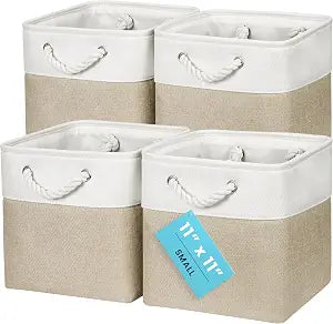 OrganiHaus 11x11 Cube Storage Bins, 4-Pack Fabric Cubes, Rope Handles