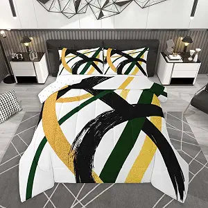 Feelyou Black Gold Green Comforter Set Full Size Bedding Set
