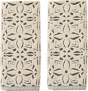 SKL Home Lisbon 100% Cotton Premium 2-Piece Hand Towel Set, 600 GSM, Reversible Jacquard, Soft & Absorbent, Decorative for Bath/Kitchen/Bar & Gift, Black