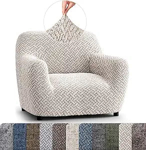 PAULATO BY GA.I.CO. Chair Cover - Stretch Armchair Slipcover - Armchair Cover for Pets and Kids - Soft Chair Slipcovers - Easy to Clean Furniture Protector - Microfibra Print - Venezia Cream