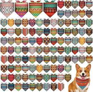 Sanwuta 180 Pcs Dog Bandanas Bulk Retro Bandanas for Dogs Adjustable Washable Pet Triangle Scarf Kerchief Bibs for Pet Costume Accessories Decorations