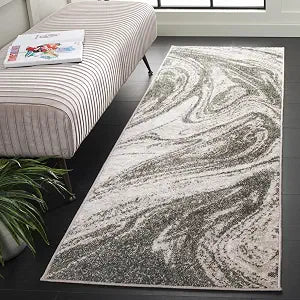 SAFAVIEH Adirondack Collection Runner - 2'1" x 8', Ivory & Green, Abstract Marble Design, Non-Shedding & Easy Care, Ideal for The Living Room, Dining, Bedroom (ADR294W)