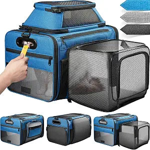 Top and Side Expandable Pet Carrier with Treat & Pet Window,18x13x9.5 Inch Southwest Frontier Airline Approved,Soft-Sided Dog Carrier for Small Dogs and Cats,Travel Cat Carrier with Self-Locking