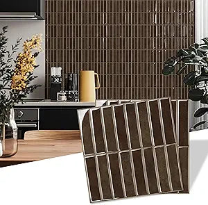 20 Sq.Ft. Peel and Stick Backsplash Tile Dark Brown, Heat Resistant & Waterproof Wall Tiles Thicker Wallpaper, for Kitchen, Bathroom & Fireplace, 3D Gel Design 20 Sheets (12"x12")