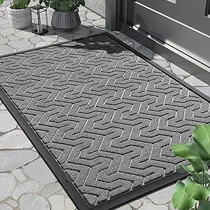 Yimobra Large Door Mat Outside Entrance 36x24, Waterproof Heavy Duty Outdoor Mats for Front Door, Non Slip Rubber Entry Mat for Garage Patio Indoor, Easy Clean, Grey