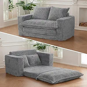 YOSHOOT Loveseat Sleeper Sofa, Convertible Sofa Bed Couch Futon Couches for Living Room, 3-in-1 Pull Out Floor Couch with Cushion and Pillows, Dark Grey