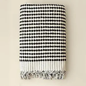 Pom Pom Turkish Bath and Beach Towels - Thick, Soft, Luxurious 100% Turkish Organic Cotton Bubble Weave Towels (Black, 35 x 67 Bath Size)