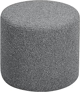 Studio Living Wentworth 19" Round Ottoman, Urban Transitional, Fully Assembled, Faux Sherpa Fabric, Gray