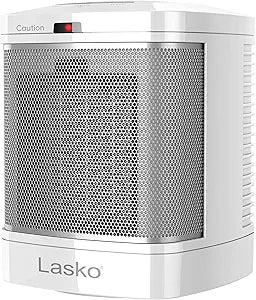 Lasko Portable Electric Ceramic Space Heater with ALCI Plug for Bathroom Use, 2 Heat Settings and Simple Heat Button, 8 Inches, White, 1500W, CD08200