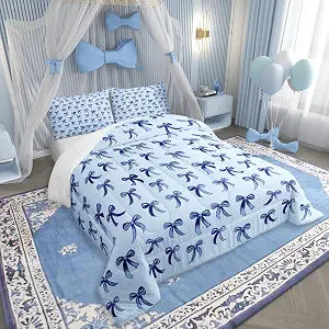 Erosebridal Bowknot Twin Comforter Set, Kawaii Simple Bows Bed Set