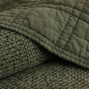 PHF Stone-Washed Waffle Quilt Set King Size (106"x90") - 100% Cotton Cover, 3PC Lightweight Diamond Quilted Bedspread with Polyester Fill, Soft Vintage Coverlet for Home Decor, Moss