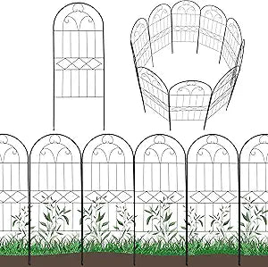 Decorative Garden Fence 30in (H) x 10ft (L), 10 Pack Rustproof Metal No Dig Fence Animal Barrier, Arched Flower Bed Edging, Wire Border Fencing Panel for Dog, Yard, Patio, Outdoor, Decor