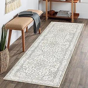 Lahome Oriental Bathroom Runner Rug,Washable 2x6 Beige Kitchen Runner Rug Non Skid Hallway Runner,Ultra-Thin Soft Rug Boho Indoor Floor Carpet Runner 6ft for Bedroom Entrway Laundry Room Helena