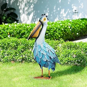 Metal Pelican Garden Statues, Light Blue Pelican Coastal Decor for Outdoor Yard Beach Lawn Patio Pool Display (Color-1)