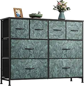 WLIVE Dresser for Bedroom with 8 Drawers, Wide Fabric Dresser for Storage and Organization, Bedroom Dressers, Chest of Drawers for Living Room, Closet, Hallway, Vintage Green