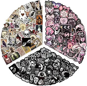 150PCS Gothic Stickers, Dark Aesthetic Skull Horror Vinyl Waterproof Decals, Goth Witchy Bookish Sticker Pack for Laptop Water Bottle Journal