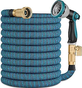 2026 Upgraded Expandable Garden Hose 100 FT-with 3/4 Brass Connector and 10 Function Spray Nozzle, Durable Latex Core, Lightweight, Leak-Proof, No Kink, Flexible Water Hoses for Yard,Outdoor(GrayBlue)