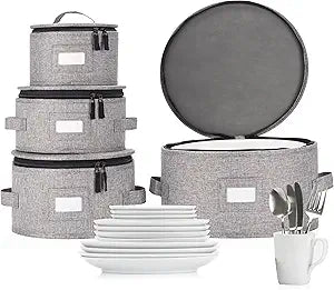 Set of 4 China Storage Cases for Dinnerware - Hard Shell and Stackable - Sizes: 12" - 10" - 8.5" and 7" W - 48 Plate Separators Included