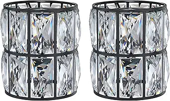 Doraimi Lighting 2 Pack Crystal Shade Replacement,Ceiling Fan Light Drum Lampshades Black Finish for Chandelier Vanity Lights Wall Sconces Pendant Light,1.66" Fitter Size 5" high*4.6" Diameter