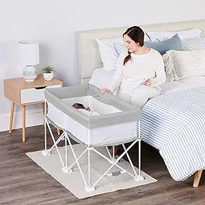 Regalo My Crib Portable Baby Bassinet, Foldable Travel Bassinet with Padded Insert & Carry Bag, Lightweight Infant Bed Sleeper with Mesh Sides, Compact Baby Crib for Newborn up to 18 lbs, Gray